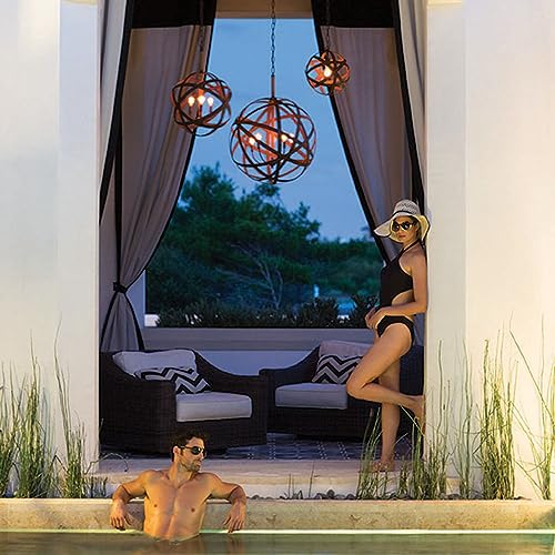 Hinkley Carson Collection Three Light 12V 3.50W LED Low Voltage Outdoor Medium Orb Pendant Vintage Iron