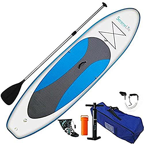 SereneLife Inflatable Stand Up Paddle Board, Surf Control, Non-Slip Deck, 6'' Wide Stance