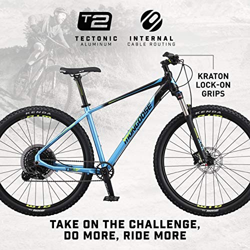 Mongoose Tyax Expert Adult Mountain Bike 29-Inch Wheels T2 Aluminum Frame Hydraulic Disc Brakes Black/Blue