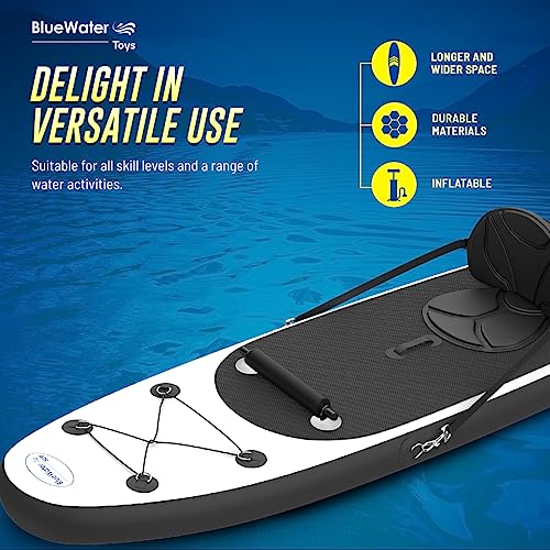 Blue Water Toys Inflatable Crossover Stand Up Paddle Board/Kayak Kit White and Black