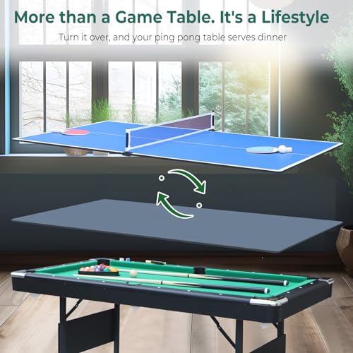 Lyromix 3-in-1 Portable Pool Table 5.5 FT for Kids, Green