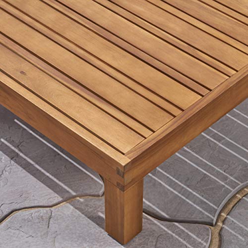 Great Deal Furniture Outdoor Sectional Loveseat Set with Coffee Table 2-Seater Acacia Wood Water-Resistant Cushions Teak Finish + Beige