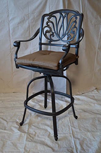 Patio Land Elizabeth Outdoor Patio 3 Swivel Barstools 30" H Dark Bronze with Sunbrella Sesame Cushions
