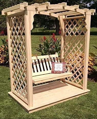 Backyard Crafts Amish-Made Jamesport Style Pine Arbor with Deck & Swing 5' Wide Redwood Stain