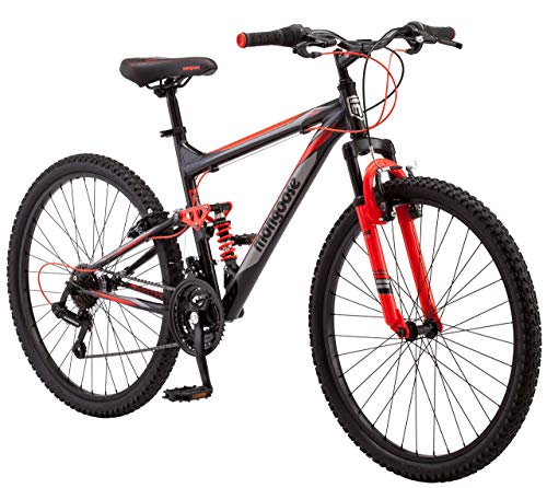 Mongoose Status 2.2 Mountain Bike 26-Inch Wheels 21-Speed Shifters Aluminum Frame Front Suspension Black/Red
