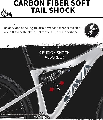 SAVADECK Carbon Fiber Mountain Bike Dual Suspension Bicycle White