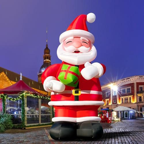 OZIS Giant 14.5Ft Inflatable Santa Claus with Gift Red