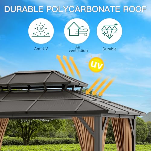 GAOMON 10'x12' Hardtop Gazebo Brown