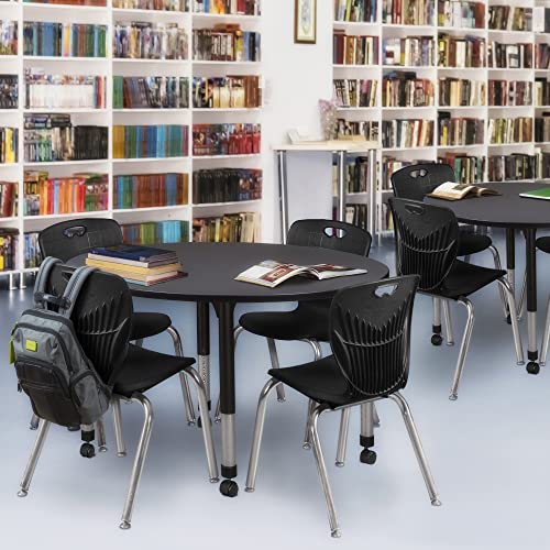 Regency Kee Height Adjustable Mobile Classroom Table Set with Four 18" Andy Chairs, 48" Grey/Black