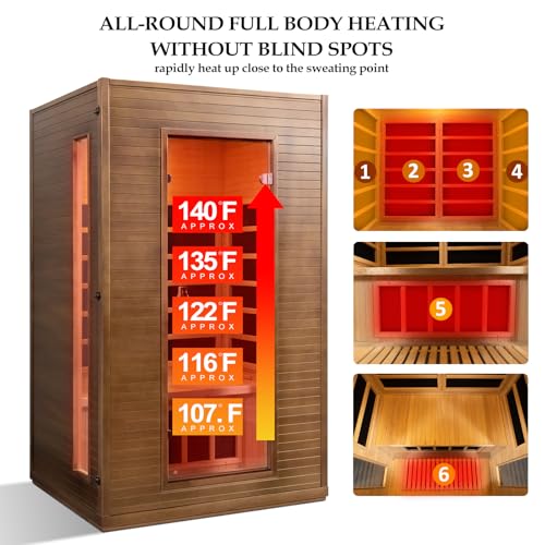 amocane Infrared Cedar Wood Sauna Room 1-2 Person with Control Panel and Bluetooth Speakers