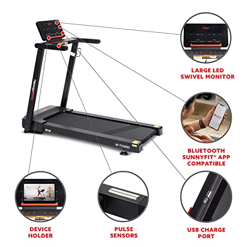 Sunny Health & Fitness Slim Folding Treadmill with 12-Level Auto Incline Black