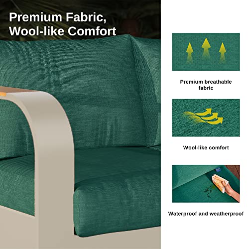 EAST OAK Signature 4-Piece Patio Furniture Set Aluminum Teak Wood Sofa Coffee Table Champagne & Green