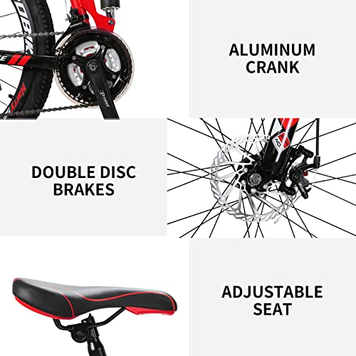 EUROBIKE 26” Full Suspension Mountain Bike 21 Speed Folding Bicycle Men or Women MTB G6 Red