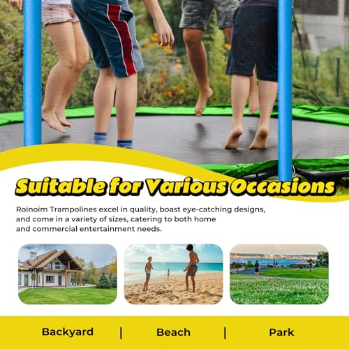 Roinoim 14FT Outdoor Trampoline with Swing, Slide, Basketball Hoop, Safety Enclosure, Ladder Green