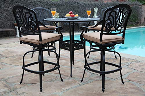 GrandPatioFurniture.com CBM Patio Elisabeth Collection Cast Aluminum 5 Piece Bar Set 42" Black Brown