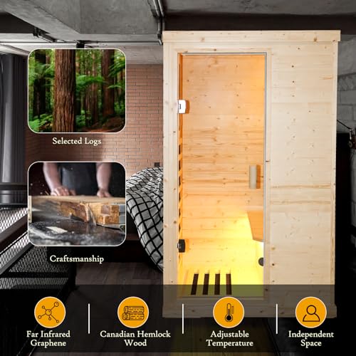 Brisca 1-Person Indoor Sauna Glass Door Bluetooth Natural