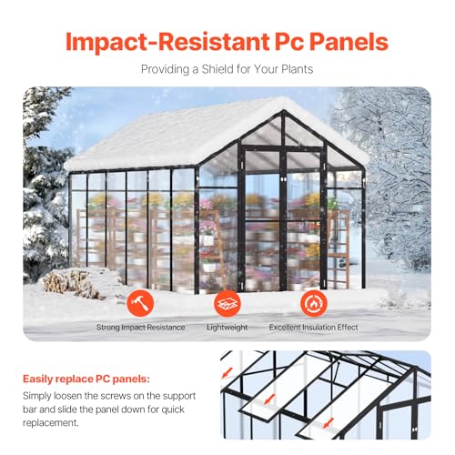 VEVOR Polycarbonate Greenhouse 8x12 Ft Black