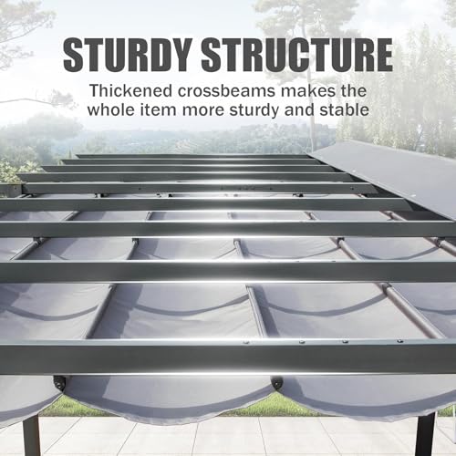 ANTSKU 11x20 FT Outdoor Pergola with Retractable Canopy Dark Grey