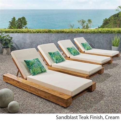 Noble House Broadway Outdoor Chaise Lounge Set of 4 Teak/Cream