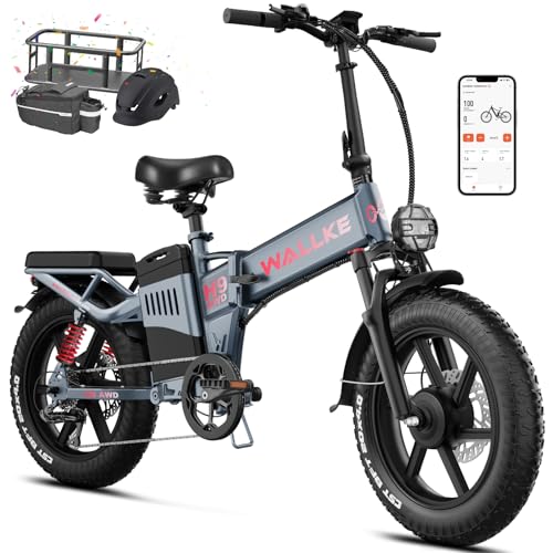 W Wallke Folding Electric Bike for Adults, 1750W Dual Motor, 48V 40Ah Long Range Ebike 20" Fat Tire Gray