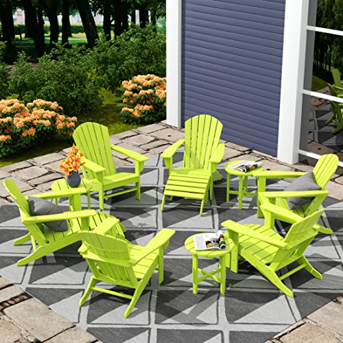 WO WESTIN OUTDOOR HDPE Adirondack Chair Set of 12 with Ottomans and Side Tables Lime