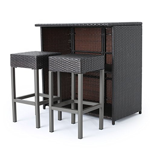 Christopher Knight Home Toranto Outdoor Wicker Bar Island Set 3-Pcs Multibrown