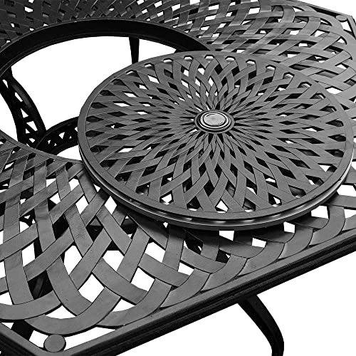 Oakland Living Modern Ornate Outdoor Mesh Aluminum 63-in Hexagon Patio Dining Set with Lazy Susan and Six Chairs Black