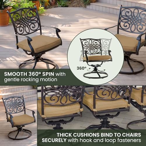 Hanover Traditions 9-Piece Patio Dining Set with Swivel Rocker Chairs and Tan Cushions