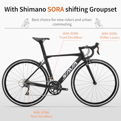 SAVADECK Carbon Road Bike with Shimano SORA R3000 18 Speed Derailleur System White