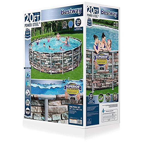 Power Steel Bestway 56881E 20-Ft Diameter Frame Round Above Ground Swimming Pool Set Multi