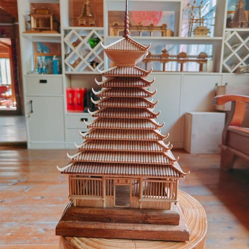 Okjew Quadrangle Drum-Tower Model Pure Wood Handcrafted