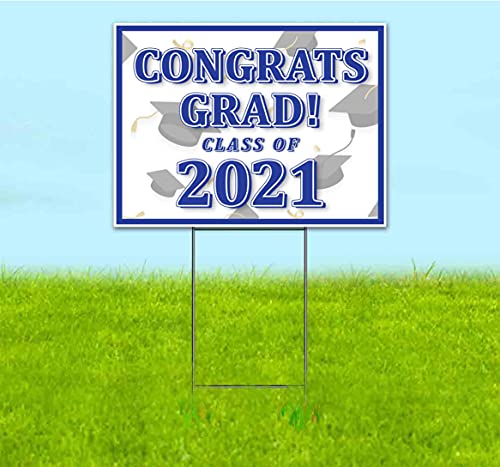 TampaPrinting Congrats Grad Class of 2021 Yard Sign 18" x 24" with Metal Step Stake