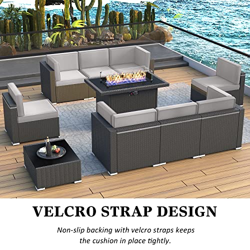 LayinSun 10 Piece Patio Furniture Set with 44" Propane Gas Fire Pit Table F10-black/Light Grey