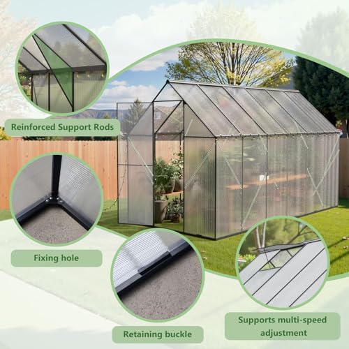 ANTSKU 8x12 FT Heavy Duty Polycarbonate Greenhouse Green
