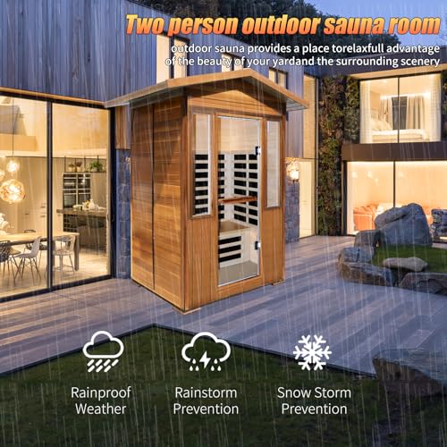 ToTibuy Outdoor Far Infrared Sauna Wood Two-Person Spa 1800W Wood Color