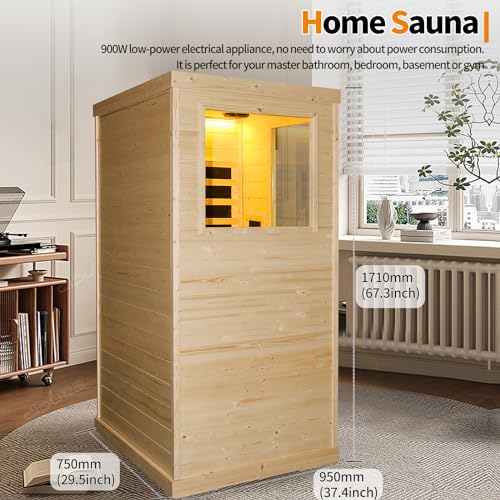 HOSAUNA 1 Person Spruce Wood Low EMF FAR Infrared Home Sauna with Control Panel