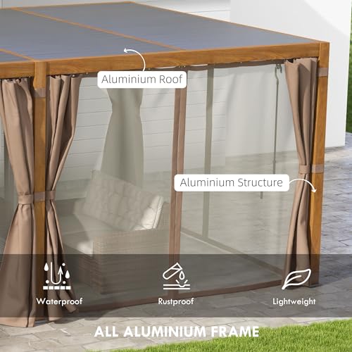 Outsunny 12' x 19' Louvered Pergola Hardtop Gazebo with Adjustable Roof Natural Wood