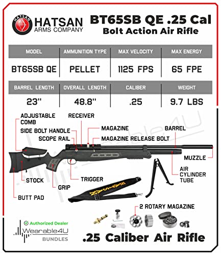 Hatsan BT65SB QE .25 Caliber PCP Bolt Action Air Rifle Bundle with 150 Pellets and Wearable4U Cloth Black
