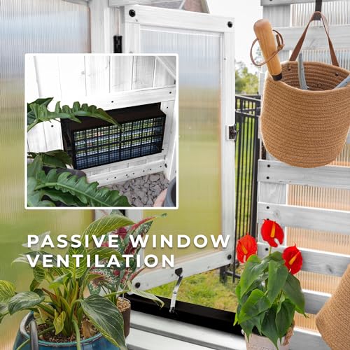 Backyard Discovery Willow 9' x 6' White Cedar Wood Greenhouse Kit with Exhaust Fan and Shelves White