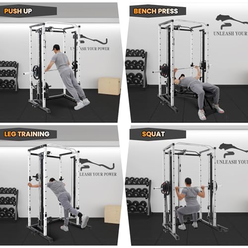 GOCAPTAIN Fitness Squat Rack Power Cage Black+White