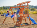 DOLPHIN PLAYGROUND T Wooden Swing Set with Slide & Climbing Wall for Kids Ages 3-9