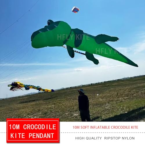 Yingfeida Large 10m Green Crocodile Inflatable Kite Ripstop Nylon