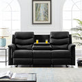 Eafurn Black Faux Leather Recliner Loveseat Sofa with Console 78.74