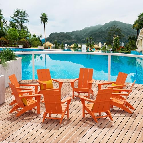 WestinTrends 8-Piece Modern Poly Folding Adirondack Chair Set Orange