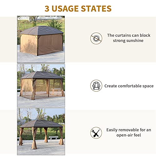 Outsunny 10' x 13' Hardtop Gazebo Canopy with Steel Roof and Netting, Brown