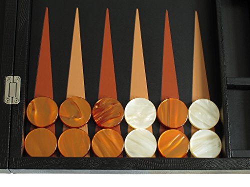 Zaza & Sacci Leather Backgammon Board Set 23" Large Attache Case Black Lizard
