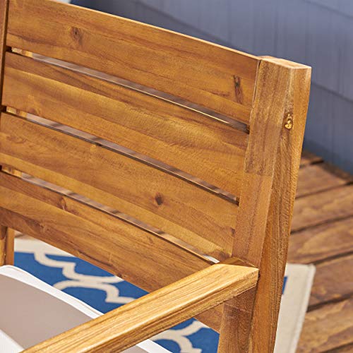 Great Deal Furniture GDFStudio Outdoor 6-Seater Acacia Wood Dining Set Sandblast Natural Stained + Cream