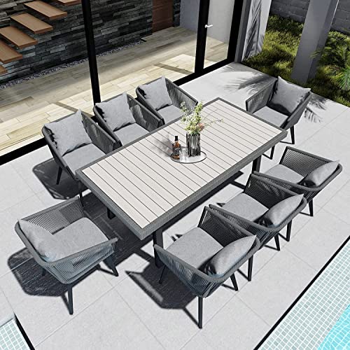 Home Care Wholesale 9 Pieces Patio Dining Set for 8 All Weather Outdoor Furniture Darker Grey Cushion