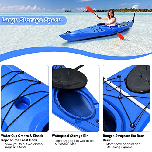 GLOBALWAY 12FT Sit-in Kayak with Storage, 1-Person Surfing Raft Blue