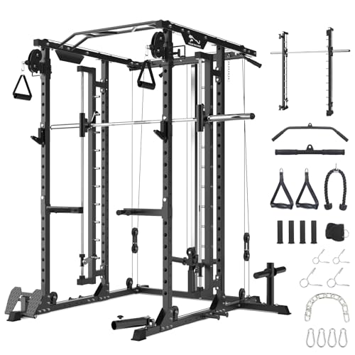 CuisinAid Power Cage with Smithbar 2000 Lbs Power Rack Cable Crossover System Black